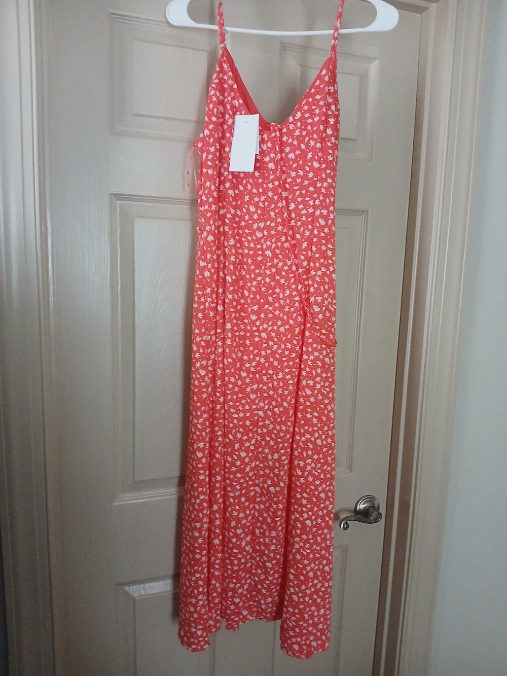 T.J.Maxx Coral and White Floral Slip Maxi Dress